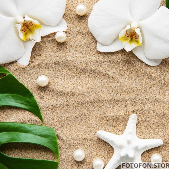 Вініловий фон для зйомки манікюру Білі орхідеї та перли