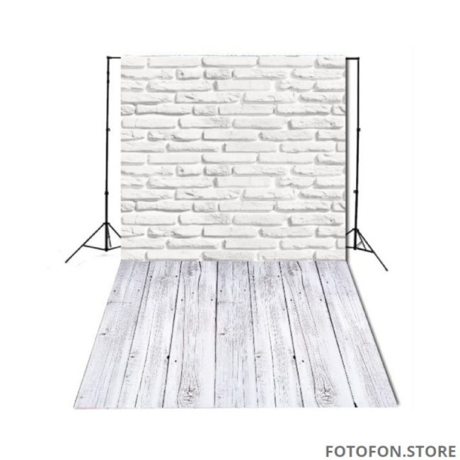 Фон для фотографування із зображенням білої цегляної стіни дерев'яні підлоги