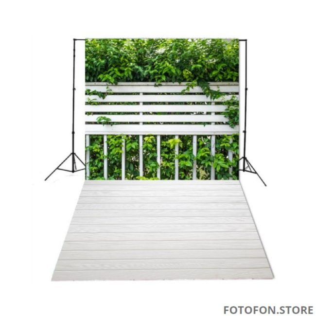 Вініловий фотофон для студійної фотозйомки Стіна Підлога Білий паркан у саду
