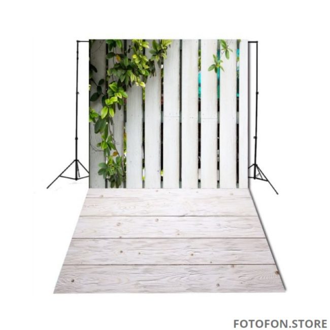 Вініловий фотофон для студійної фотозйомки Стіна Підлога Білий паркан з плющем