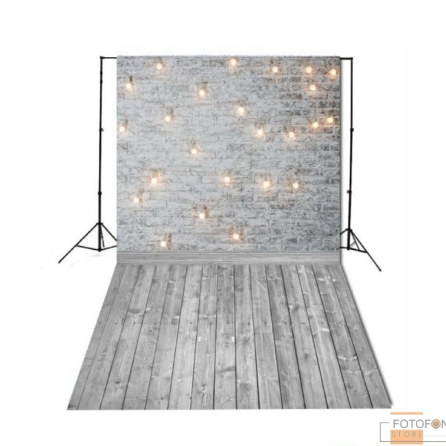 Вініловий фотофон для студійної фотозйомки Стіна Підлога Сірий цегла з лампочками