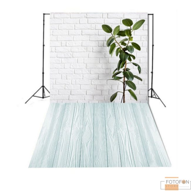 Фотофон Стіна Підлога "Цегляна стіна біла з фікусом"