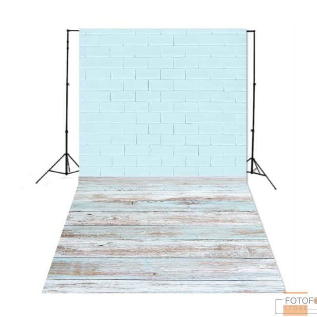 Фотофон Стіна Підлога "Блакитна цегла та дерево"
