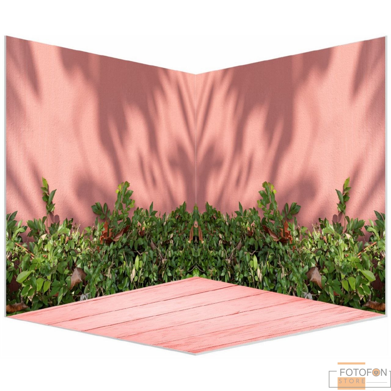 3D вініловий кутовий фотофон Garden on a pink wall background