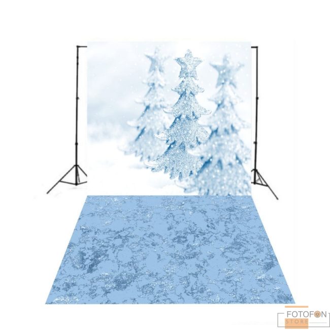 Різдвяний фотофон "Декоративні блакитні ялинки з блискітками"