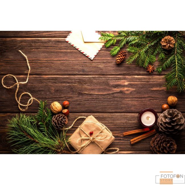 Вініловий фон для студійної фотозйомки Новорічний дерев'яний фон