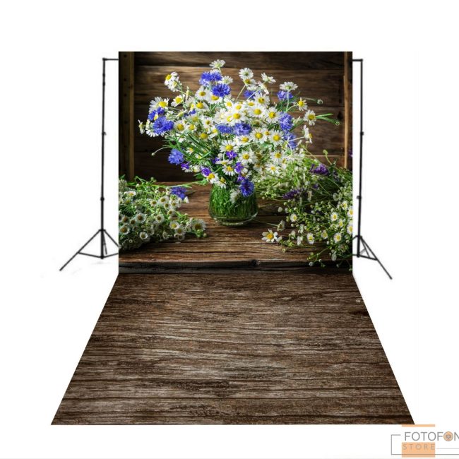 Вініловий фон Стіна Підлога Букет Ромашок І Васильків У Вазі