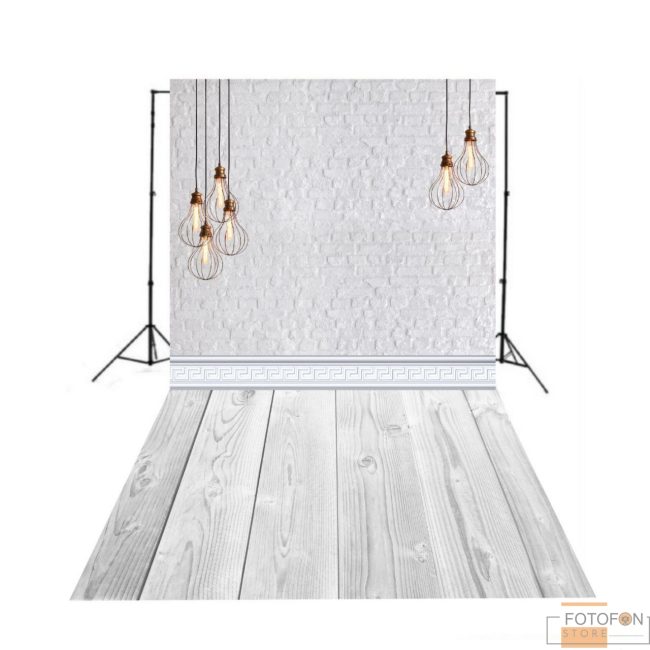 Вініловий фон для фотозйомки Стіна Підлога Цегляна стіна з лампочками