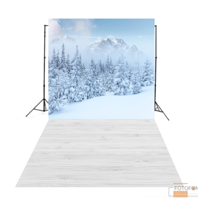 Вініловий фотофон Стіна Підлога "Зимовий Ліс в Горах"