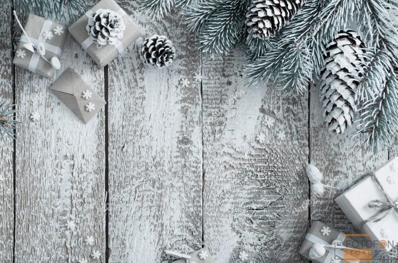 Вініловий фотофон для предметної зйомки Christmas gifts old grey wooden - Зображення 2