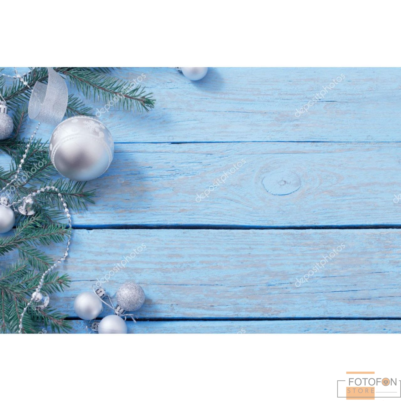 Вініловий фотофон для предметної зйомки Christmas decoration blue wooden background