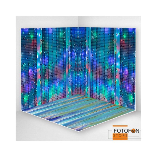 3D вініловий кутовий фотофон Lights windows вікно з жалюзями і різнокольоровими гірляндами