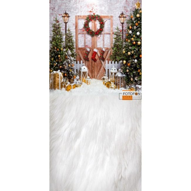 Вініловий фон Стіна Підлога "Christmas Doors Decorated"