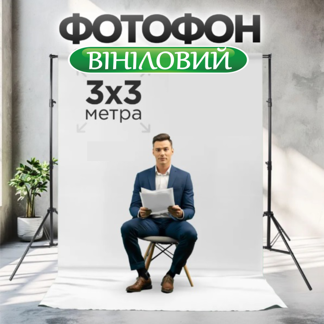 Фотофон однотонний вініловий світло-сірий для фото та відеозйомки 3х3м