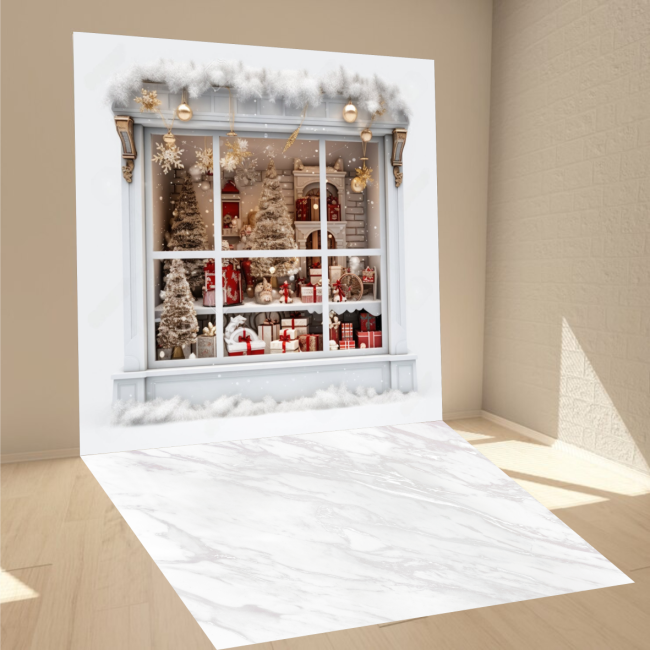 Фотофон Стіна Підлога для фото та відеозйомок Christmas window with gifts and marble floor