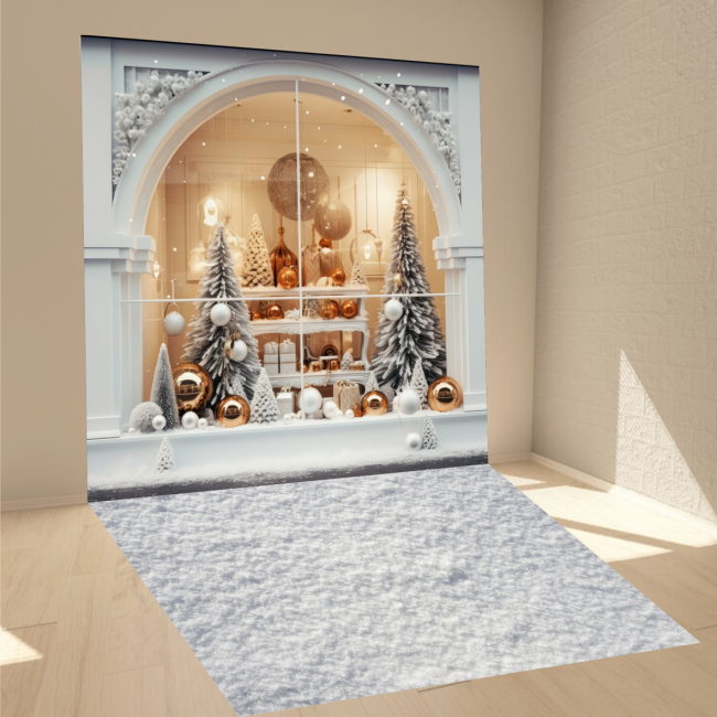 Фотофон Стіна Підлога для фото та відеозйомок Christmas window with gifts and snow floor