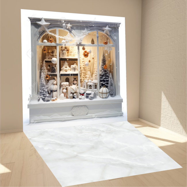 Фотофон Стіна Підлога для фото та відеозйомок Bright christmas window gifts trees toys and marble floor