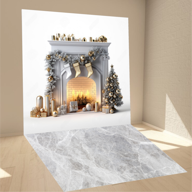 Фотофон Стіна Підлога для фото та відеозйомок Сhristmas fireplace decorated for trees and candles