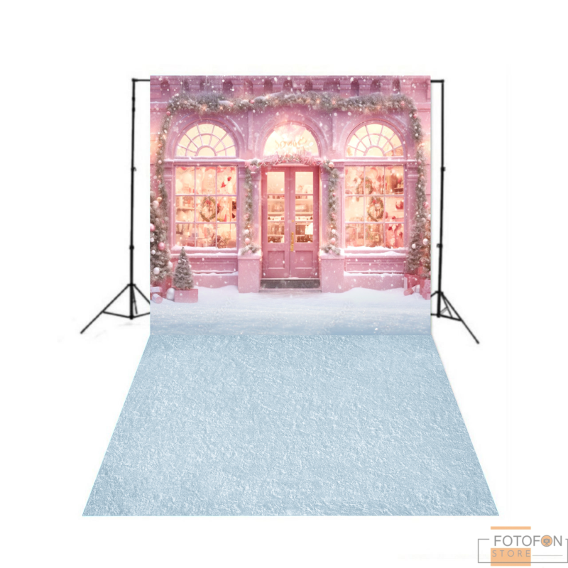 Вініловий фотофон стіна підлога "Pink Christmas shop"