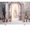 Вініловий фотофон "Pink Christmas trees, snowflakes, gifts with open door"