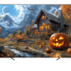 Вініловий фотофон «Halloween with moon, dark forest, mountains, house, and giant pumpkin»