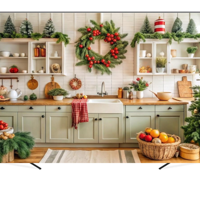 Вінілова фотозона "Затишна фермерська кухня на Різдво"