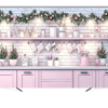 Вінілова фотозона "Святкова Різдвяна рожева кухня"
