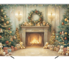 Вініловий фотофон "Christmas elegant fireplace with a teddy bear"