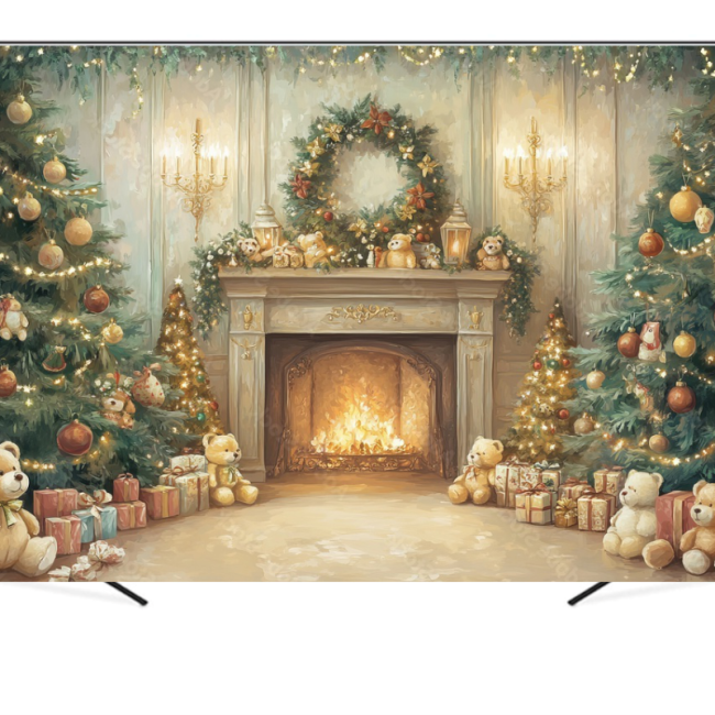 Вініловий фотофон "Christmas elegant fireplace with a teddy bear"