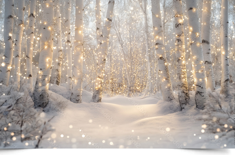 Вініловий фотофон Snowy Winter Forest with Lights — засніжений зимовий ліс із березами 1 Вініловий фотофон Snowy Winter Forest with Lights — засніжений зимовий ліс із березами
