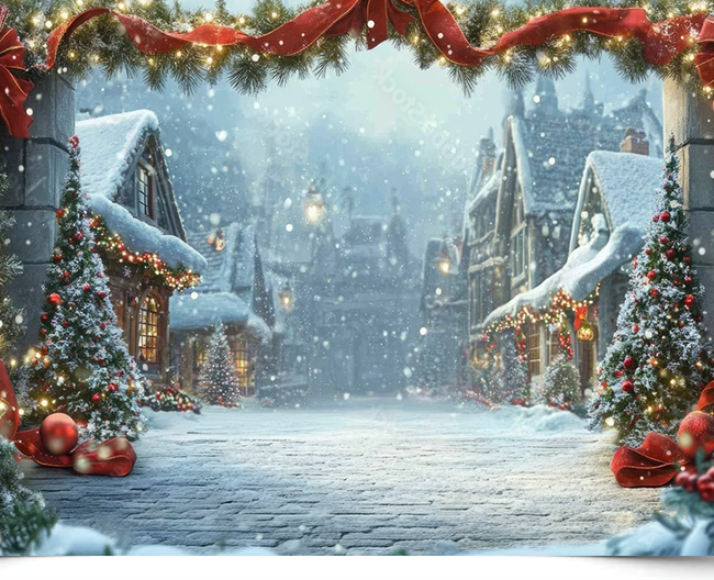 Вініловий фотофон Charming Cottages and Christmas Trees