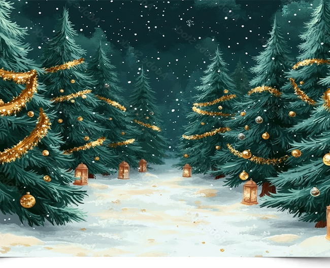 Вініловий фотофон Snowy Pines with Golden Garlands