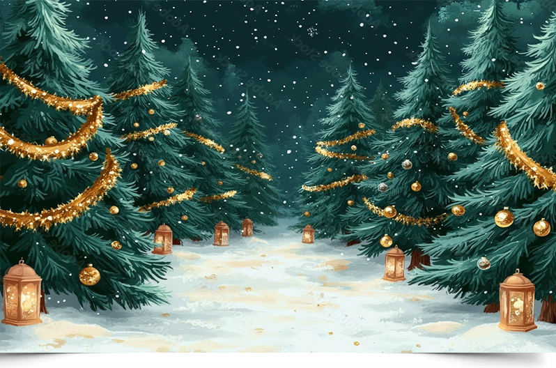 Вініловий фотофон Snowy Pines with Golden Garlands 1 Вініловий фотофон Snowy Pines with Golden Garlands