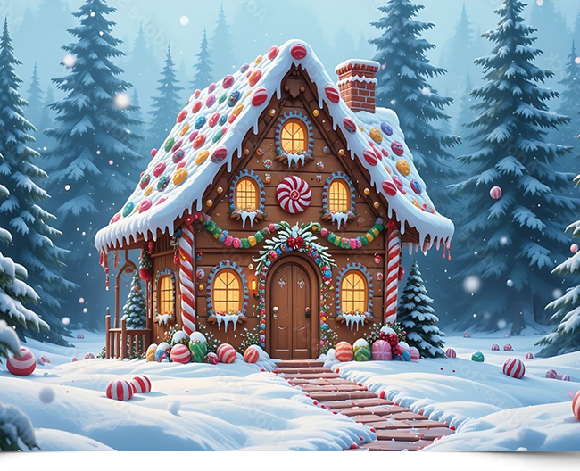 Вініловий фотофон Gingerbread House in a Snowy