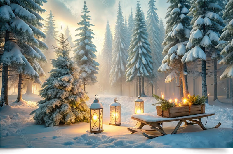 Вініловий фотофон Snowy Forest with Wooden Sled 1 Вініловий фотофон Snowy Forest with Wooden Sled