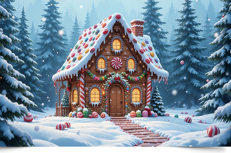 Вініловий фотофон Gingerbread House in a Snowy 1 Вініловий фотофон Gingerbread House in a Snowy